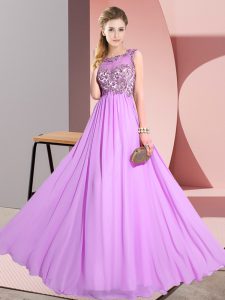 Floor Length Lilac Damas Dress Scoop Sleeveless Backless