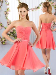 Flare Mini Length Empire Sleeveless Watermelon Red Quinceanera Dama Dress Lace Up