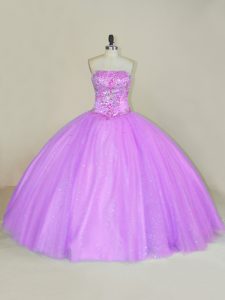 Perfect Lilac Lace Up Strapless Sequins Ball Gown Prom Dress Tulle Sleeveless