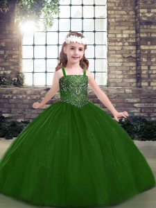 Floor Length Green Little Girl Pageant Dress Straps Sleeveless Lace Up