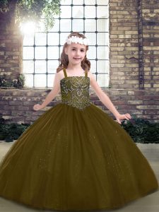 Brown Straps Neckline Beading Pageant Dresses Sleeveless Lace Up