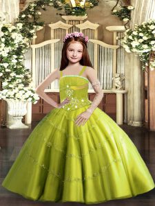 Yellow Green Ball Gowns Beading Glitz Pageant Dress Lace Up Tulle Sleeveless Floor Length