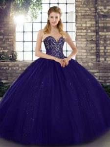 Purple Quinceanera Dress Military Ball and Sweet 16 and Quinceanera with Beading Sweetheart Sleeveless Lace Up