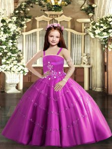 Nice Floor Length Ball Gowns Sleeveless Lilac Pageant Gowns For Girls Lace Up