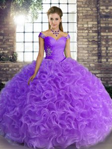 High Class Floor Length Lavender Quinceanera Dresses Off The Shoulder Sleeveless Lace Up