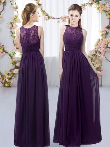 Floor Length Dark Purple Dama Dress for Quinceanera High-neck Sleeveless Zipper