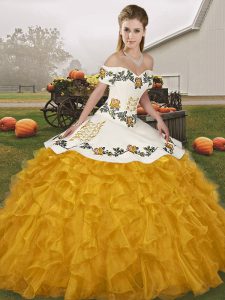 Organza Sleeveless Floor Length Ball Gown Prom Dress and Embroidery and Ruffles