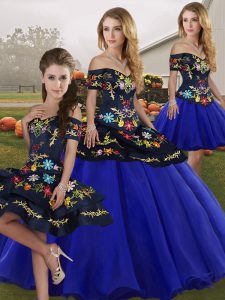 Modest Royal Blue Sleeveless Tulle Lace Up 15th Birthday Dress for Military Ball and Sweet 16 and Quinceanera