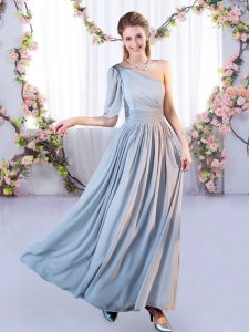 Glittering One Shoulder Sleeveless Lace Up Dama Dress for Quinceanera Grey Chiffon