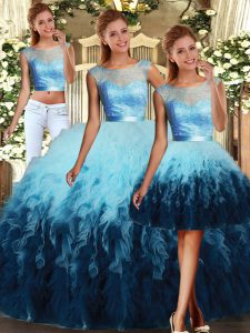 Spectacular Multi-color Scoop Neckline Lace and Ruffles Sweet 16 Dresses Sleeveless Lace Up