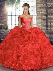 Classical Floor Length Ball Gowns Sleeveless Coral Red Quinceanera Dress Lace Up