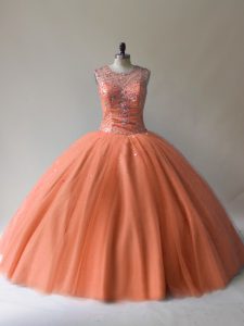 Floor Length Ball Gowns Sleeveless Orange Vestidos de Quinceanera Lace Up