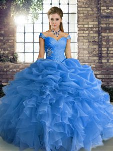 Modern Beading and Ruffles and Pick Ups Quinceanera Dress Blue Lace Up Sleeveless Floor Length