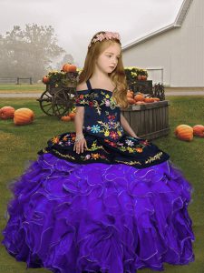 Customized Ball Gowns Little Girl Pageant Gowns Purple Straps Organza Sleeveless Floor Length Lace Up