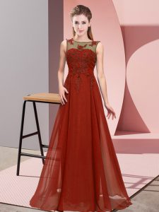 Floor Length Rust Red Dama Dress Scoop Sleeveless Zipper