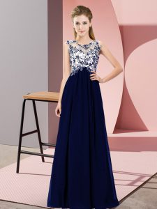 Lovely Royal Blue Empire Beading and Appliques Vestidos de Damas Zipper Chiffon Sleeveless Floor Length