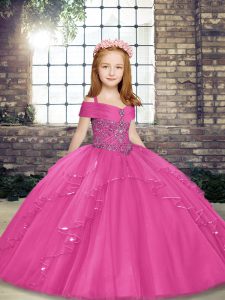 Super Sleeveless Beading Lace Up Girls Pageant Dresses