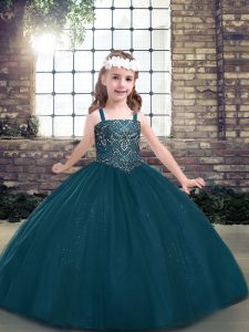 Teal Long Sleeves Tulle Lace Up Girls Pageant Dresses for Party and Sweet 16 and Wedding Party