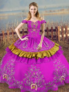 Purple Organza Lace Up Sweet 16 Dress Sleeveless Floor Length Embroidery