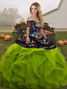 Luxurious Tulle Sleeveless Floor Length Quinceanera Gowns and Embroidery and Ruffles