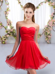 Amazing Red Empire Chiffon Sweetheart Sleeveless Ruching Mini Length Lace Up Court Dresses for Sweet 16