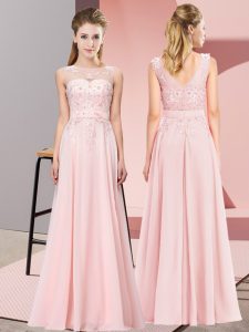 Flare Baby Pink Sleeveless Beading and Appliques Floor Length Quinceanera Court of Honor Dress