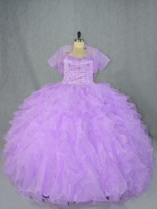 Traditional Lavender Sleeveless Asymmetrical Beading and Ruffles Side Zipper Quinceanera Dress