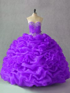 Sleeveless Beading and Pick Ups and Hand Made Flower Lace Up Quinceanera Gown