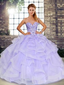 Lavender Sleeveless Tulle Lace Up Sweet 16 Dresses for Military Ball and Sweet 16 and Quinceanera