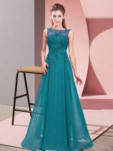 Floor Length Empire Sleeveless Teal Dama Dress for Quinceanera Zipper