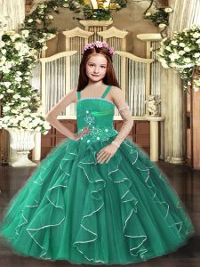 Dark Green Sleeveless Beading and Ruffles Floor Length Little Girls Pageant Gowns