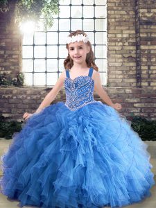 Luxurious Sleeveless Lace Up Floor Length Beading and Ruffles Little Girl Pageant Gowns