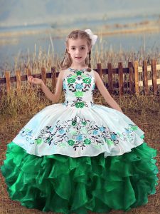 Green Sleeveless Organza Lace Up Little Girls Pageant Dress Wholesale for Wedding Party