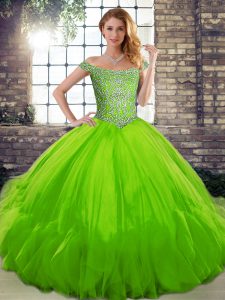 Sleeveless Beading and Ruffles Floor Length Vestidos de Quinceanera