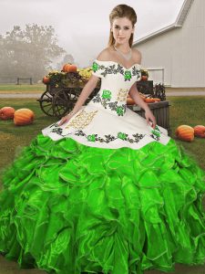 Shining Green Sleeveless Embroidery and Ruffles Floor Length 15th Birthday Dress