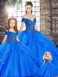 Ball Gowns 15th Birthday Dress Royal Blue Off The Shoulder Tulle Sleeveless Floor Length Lace Up