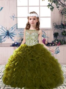 Sleeveless Lace Up Floor Length Beading and Ruffles Child Pageant Dress