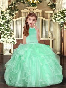 Apple Green Organza Backless Child Pageant Dress Sleeveless Beading