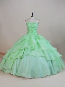 Spectacular Organza Sleeveless Floor Length Sweet 16 Dresses and Ruffled Layers and Ruching and Hand Made Flower