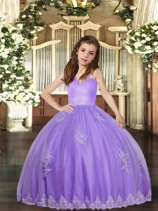 Ball Gowns Girls Pageant Dresses Lavender Straps Tulle Sleeveless Floor Length Lace Up