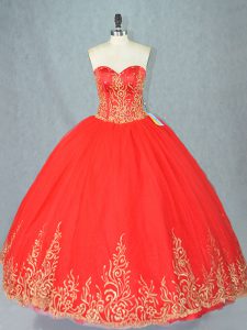 Trendy Red Sweetheart Neckline Beading Quinceanera Dresses Sleeveless Lace Up