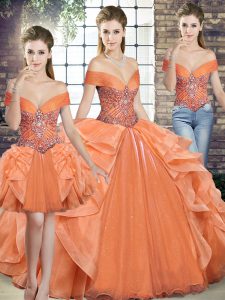 Sophisticated Off The Shoulder Sleeveless Organza Quinceanera Dresses Beading and Ruffles Lace Up