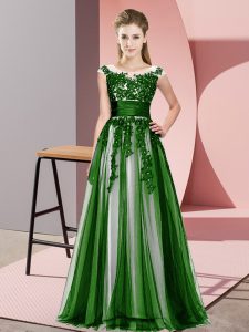 Green Empire Scoop Sleeveless Tulle Floor Length Zipper Beading and Lace Court Dresses for Sweet 16