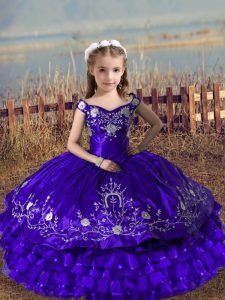 Embroidery and Ruffled Layers Pageant Dress Toddler Purple Lace Up Sleeveless Floor Length