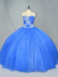 Nice Sweetheart Sleeveless Lace Up Ball Gown Prom Dress Blue Tulle