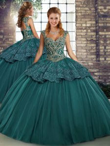 Floor Length Ball Gowns Sleeveless Green Quinceanera Gown Lace Up