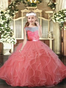 Cheap Tulle Sleeveless Floor Length Little Girl Pageant Dress and Lace and Ruffles