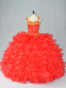 Cheap Sleeveless Lace Up Floor Length Beading and Ruffles Quince Ball Gowns