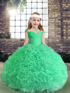 Perfect Apple Green Straps Lace Up Beading Girls Pageant Dresses Sleeveless