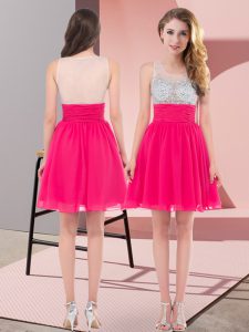 Hot Pink Sleeveless Beading Mini Length Court Dresses for Sweet 16